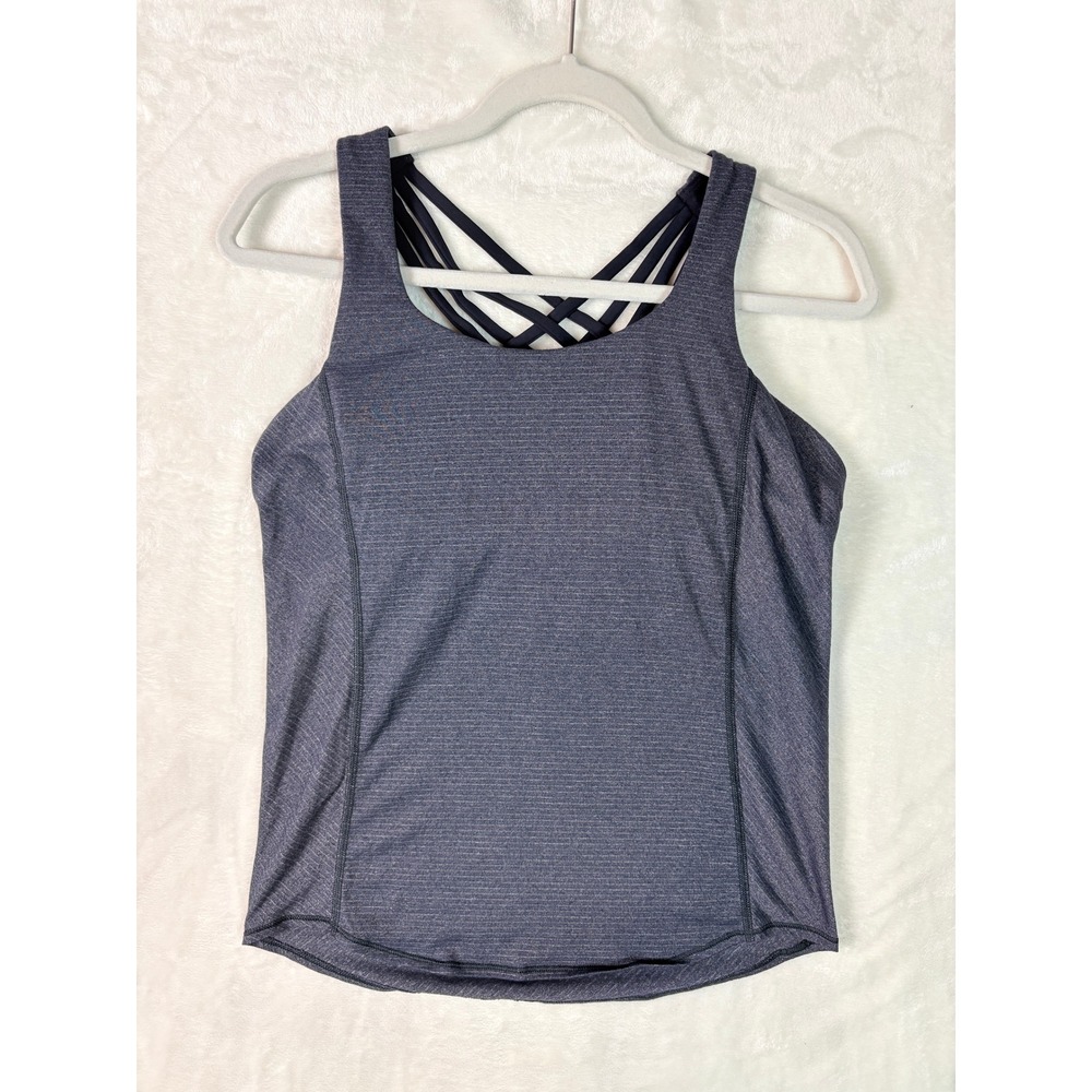Lululemon Wild Tank Top Women 2 Gray Excellent Strappy Open Back Built-in Bra